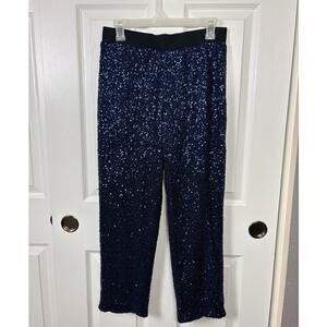 Bob Mackie All Over Sequin Blue Women's Pants Size Small Pull-On Elastic Waist
